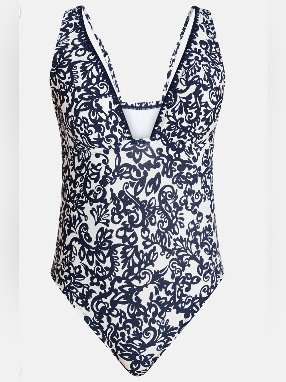 Time and Tru Navy & White Floral Print One-Piece Swimsuit